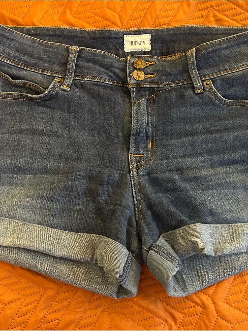 Hudson Jeans Dark Blue Denim Double-Button Waist Shorts